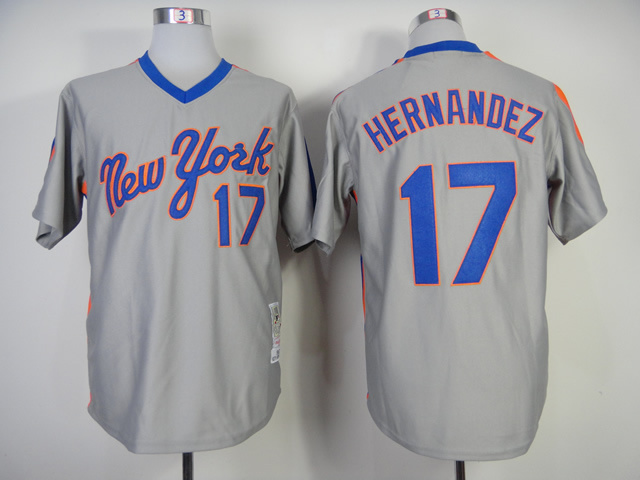 Men New York Mets #17 Hernandez Grey Throwback MLB Jerseys->new york mets->MLB Jersey
